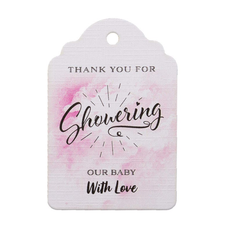 SummerRay 50pcs Water Color Thank You for Showering Our Baby with Love Baby Shower Favor Tags Pink